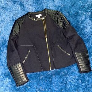 Navy Blue H&M Moto Jacket Linen 16